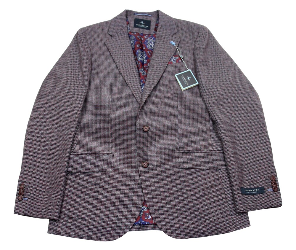 TailorByrd Collection Blazer Mens 40 R Merlot Houndstooth Sport Coat Jacket
